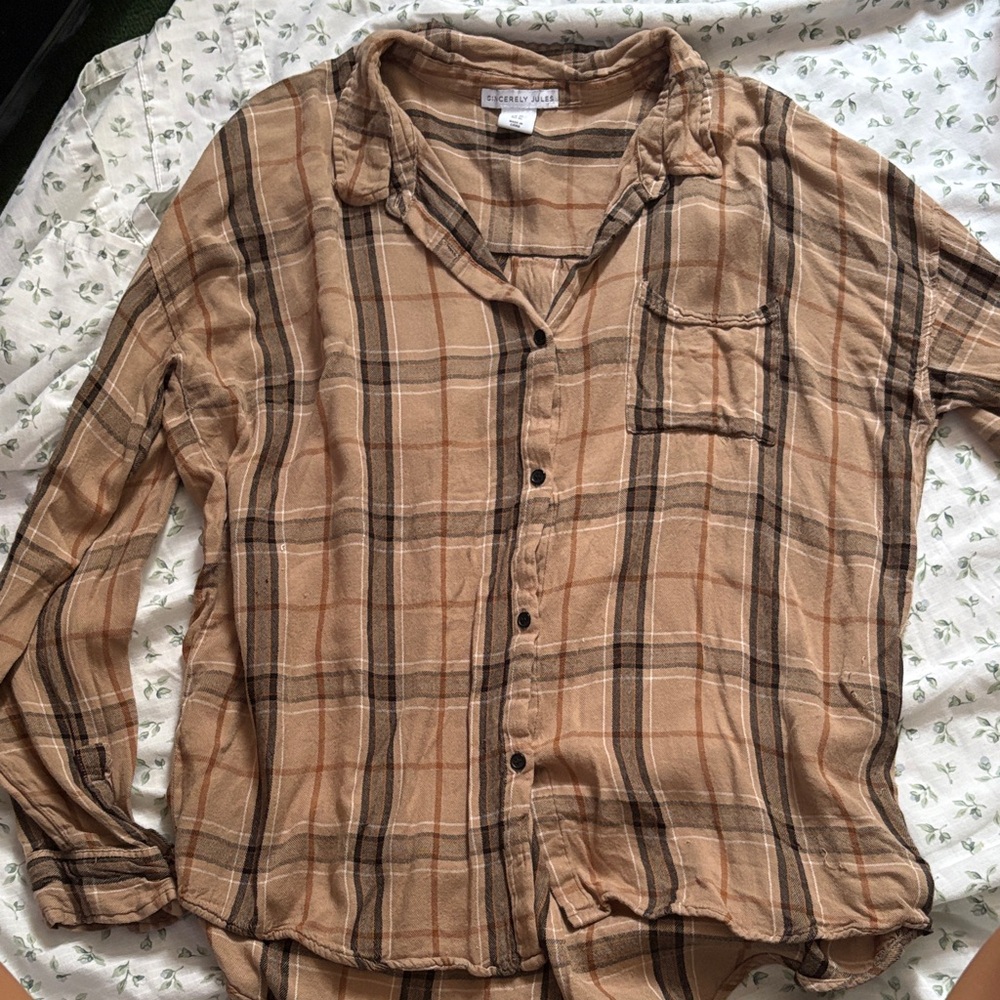 Sincerely Jules Plaid Button Down Shirt - Tan and Brown